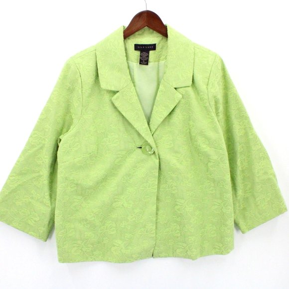 SilkLand Blazer Jacket Womens Light Green Floral Embroidered Lined Size XL - Picture 1 of 9